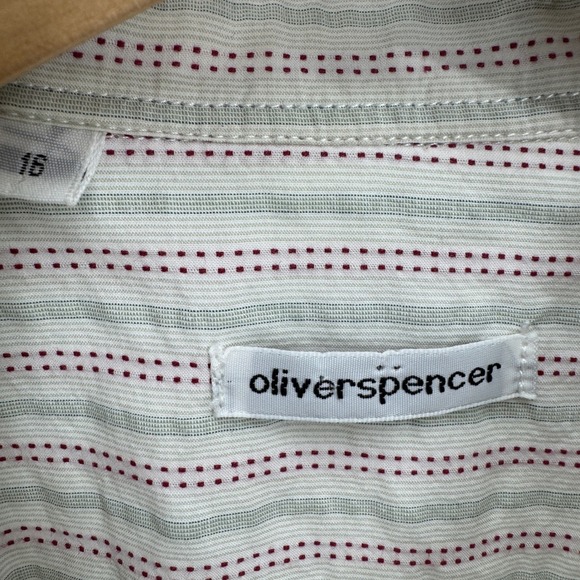 Oliver Spencer Mens Button Up Shirt Striped Short Sleeve‎ Size 16 - Picture 6 of 7